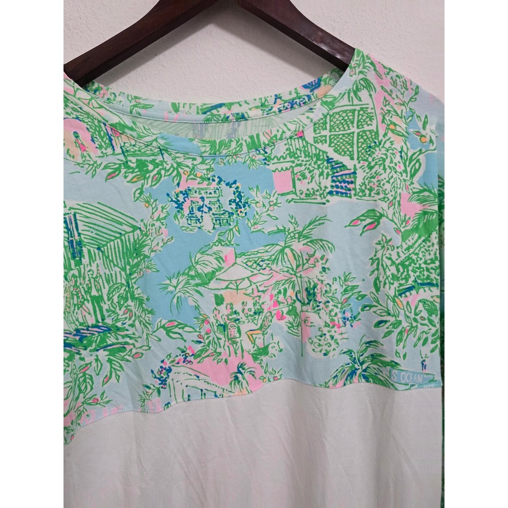 Lilly Pulitzer Womens Medium Long Sleeve Tropical Scenic Colorblock Top White - Picture 2 of 5